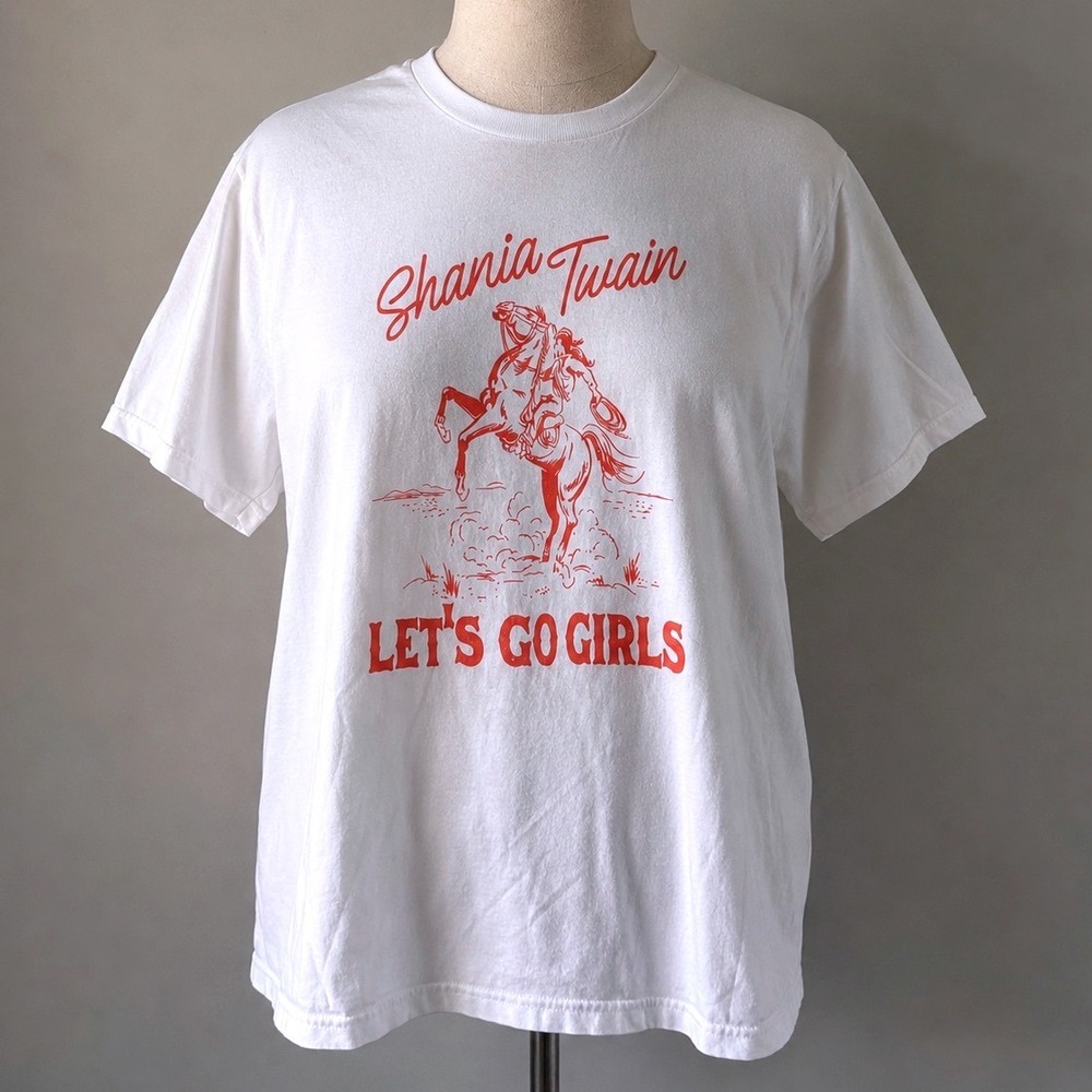 Shania Twain Lets Go Girls Graphic T-Shirt White Red Cowgirl Horse XL Western